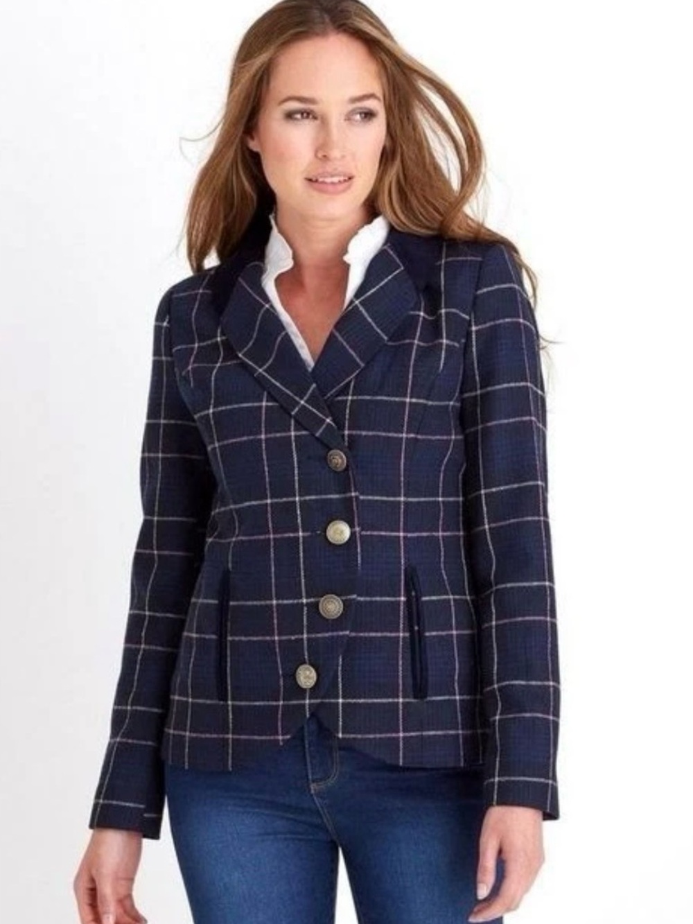 Joe Browns Navy Windowpane Plaid Blazer